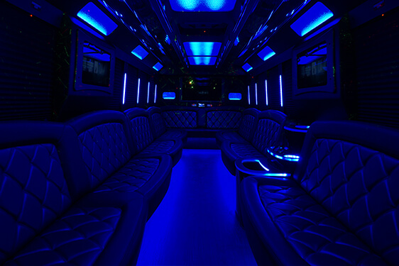 luxury bus rental Baltimore with LED lights 